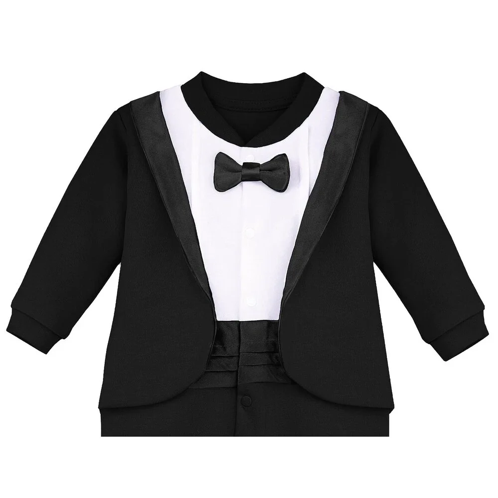 Lilax Baby Black Boy Gentleman Tuxedo Footie Christmas Holiday Outfit NEWBORN